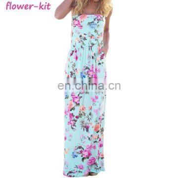 Big Summer Flower Strapless Maxi Dress with Pockets