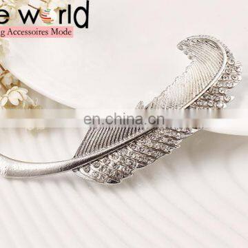 Fashion Gold Plated Rhinestone Crystal Feather Hair Clip Hairpin Barrette