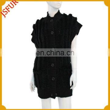 Women's fashion black fur trim custom sweater vest wholesale