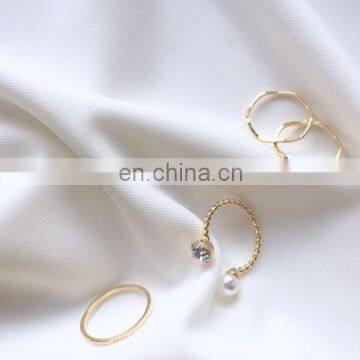 4PCS/Set Gold Plated Minimalist Pearl Diamond Mix Design For Women Knuckle Ring Set photo-6
