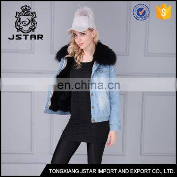 2017high quality winter jean jackets for women,fur collar jean jacket