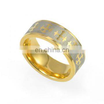 top quality cool men's ring with cross high polished inside gold plated titanium ring