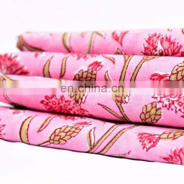 Indian 2017 Floral Hand Block Cotton Pink Fabric Crafting Dressmaking Sewing Fabric By Meter Natural Vegetable Print Fabric