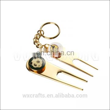 blank gold golf pitch fork keychain