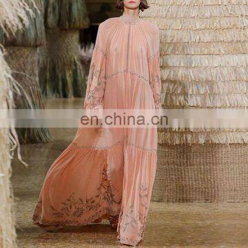 TWOTWINSTYLE Casual Print Summer Dress Women O Neck Lantern Long Sleeve High Waist Ruched Dresses photo-2