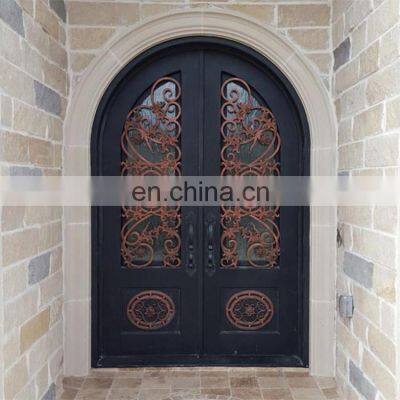 Decorative Exterior Arch Top Double Front Gate Wrought Iron Doors photo-5