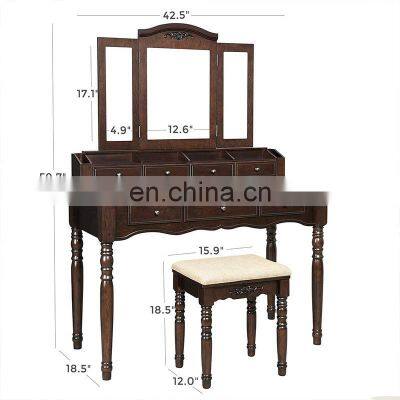 Wall mounted dressing table wooden dressing table with mirror and stool