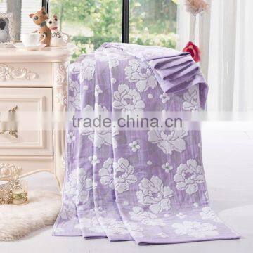 Home design cotton beautiful flower pattern best quality printed terry towel blanket