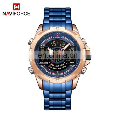 NAVIFORCE NF9170 Luxury Japan Movt Digital Quartz Chronograph Watches Stainless Steel Strap Luminous Men Watch