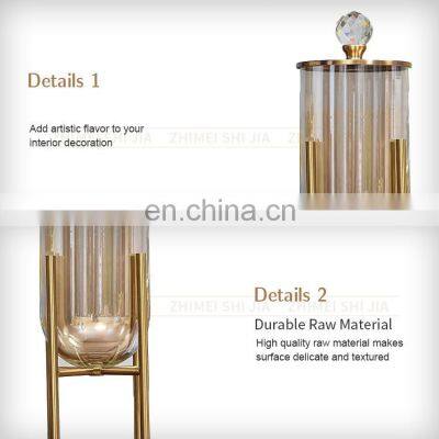 Small Size Amber Luxury Gold Frame Glass Flower Vase photo-3