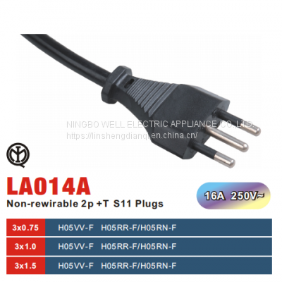 Italy power cord 3 wire 16A 250V