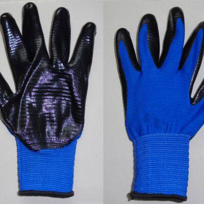 zebra waved blue polyester 13 gauge knitted blue nitrile palm coated safety work gloves for workers