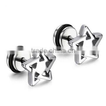 Women's Stainless Steel Hollowed Pentagram Five-Point Star Ear Plugs Stud Earrings