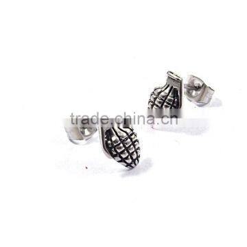 2016 New Cool Stainless Steel Hand Grenade Shape Earrings photo-2