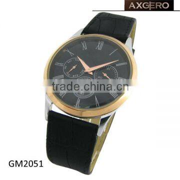 Good Quality Alloy Case Black Leather Watch Axgero Brand Mens Watches photo-2