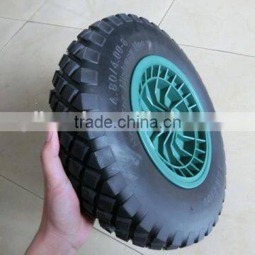 wheelbarrow use plastic rim pu foam wheel,4.00-8 flat free tyre