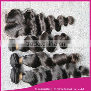 virgin hair bundles with lace closure in stock loose wave