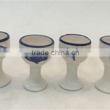 Marine series of embossed 3D hand-painted ceramic egg cup with stems