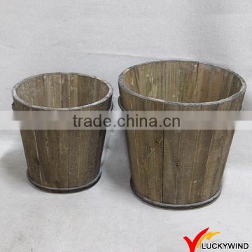 Metal Band S/2 Distressed Wood Bucket Pot