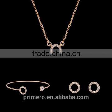 Fashion Austrian Crystal Circle Jewelry Sets Party Gold Pendant Necklace Drop Earrings For Women