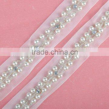 new wholesale fashion white pearl beaded lace trim for dress WTP-1327