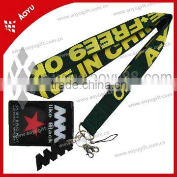 clothing lanyard with silk screen printing attach card and pvc pullar