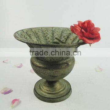 Antique gold metal vase for party and ceremony adorning