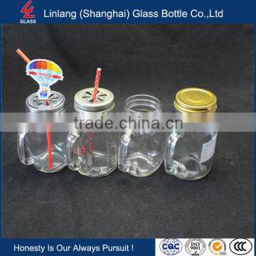 Glass Drinking Mason Jar with Handle and Straw for Free as Promotion