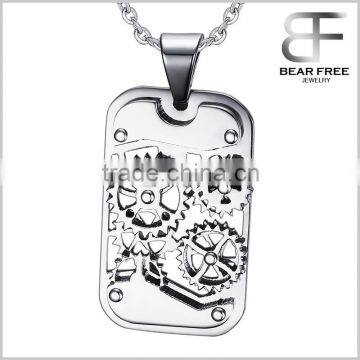 Mens Fashion Titanium Steel Rotatable Mechanic Gear Shaft Pendant Necklace