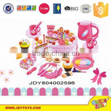 Pink plastic cake kitchen play set toys with candle and light for children
