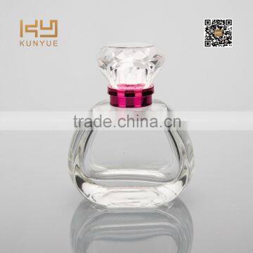 50ml clear empty glass perfume bottle with diamond shape cap