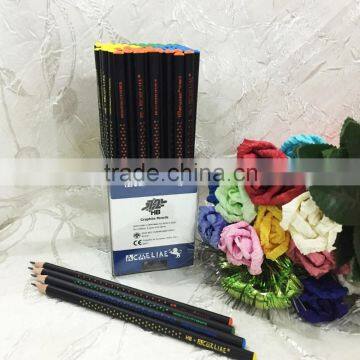 7" Standard Size Triangular Shape Soft Wood 72pcs Matt Black Body HB Pencil With Dipped Top photo-3