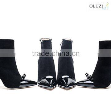 Olzb16 pointy toe very good looking butterfly decor genuine leather toe Kid Suede Upper ankle boots for women