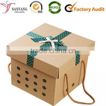 Brown Color Craft Packing Box With Lids Folding Square Gift Bow Tie Box