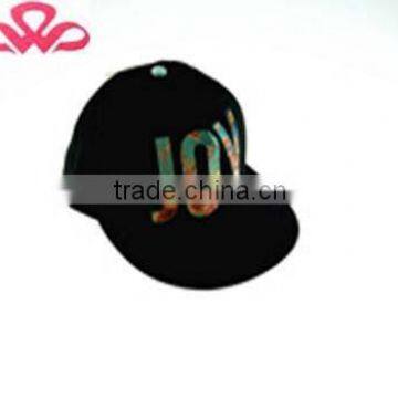 WLZH1016-3 100%Cotton canvas black 6-panel applique logo custom snapback hat