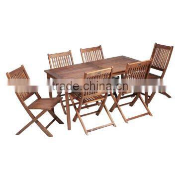 Classic Fixed Rectangular Dining Table and Folding Chairs Garden Outdoor