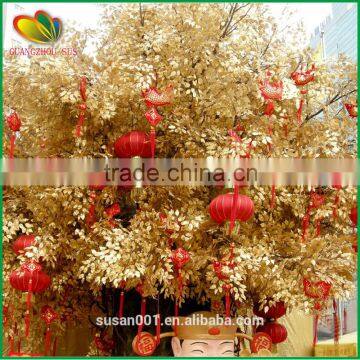 Hot Sale Decorative Tree Artificial Golden Tree Fiberglass Trunk Artificial Golden Wishing Tree photo-2