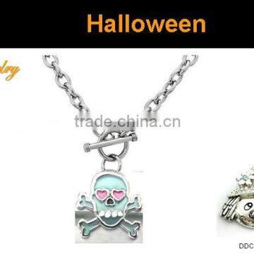 Fashion metal Halloween skull heads pendant neckalce jewelry set ,Customized Colors or LOGO and OEM design accept