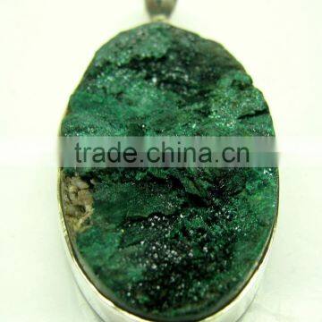 Malachite Oval Rough Gemstone Pendant, 925 Solid Sterling Silver Pendants, Designer Bezel Pendant