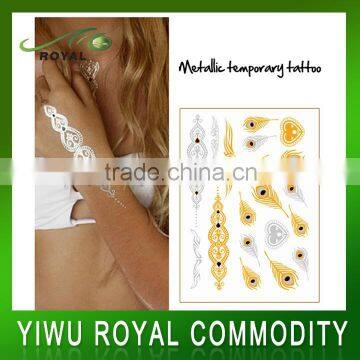 Feather Design Gold Silver Body Temporary Tattoo Sticker