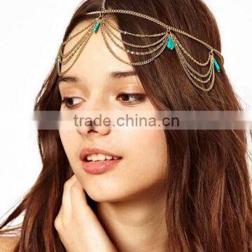 Hot Sale BOHO Gold Tassel Calaite Pendant Crown Wedding Head Chain Jewelry