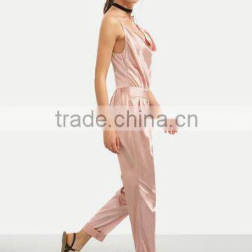 Bodysuits Latest Fashion Design Women Clothing Pink Spaghetti Strap Cowl Neck Backless Jumpsuit photo-2