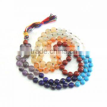 7 Chakra Notted Jap Mala : Wholesale Jap Mala : Handmade Agate Cotton Notted 108 Beads Mala (7:7)