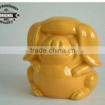 ceramic yelloe glazed pig money bank