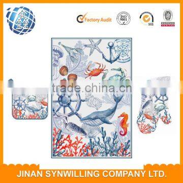 100% Cotton Material and Printed Pattern towels kitchen towel and potholder set