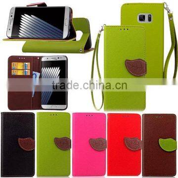 flip style solid color leather phone case flip cover leather case for Samsung Galaxy Note 7