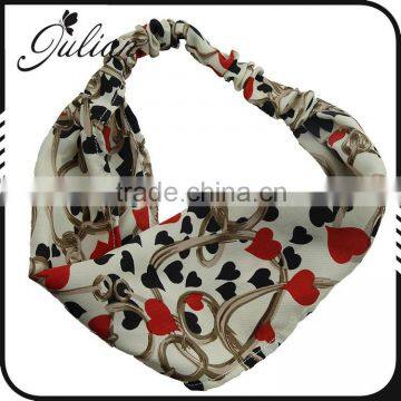 Fashion Heart Print Soft Chiffon Stretchy Twisted Elastic Headband,Knotted Soft Hair Band,For Girls Turban Head wrap FHEHA0229