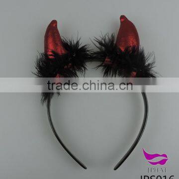 Halloween party devil horns headdress Ox horn headdress with feathers