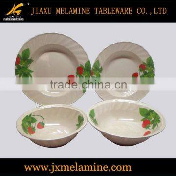 tea color round wavy melamine ware plate and bowl set