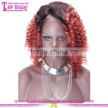 Qingdao Top Beauty Unprocessed Wholesale Virgin Malaysian Hair Afro Kinky Curly Two Tone Color Wig